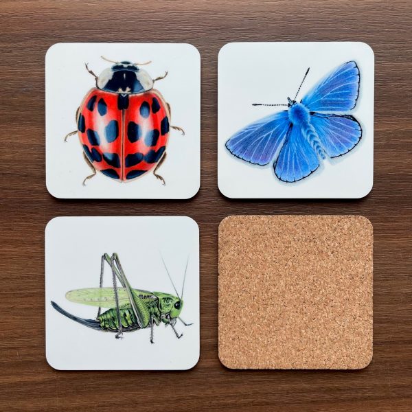 Set van 4 luxe onderzetters met insect-illustraties - Afbeelding 3